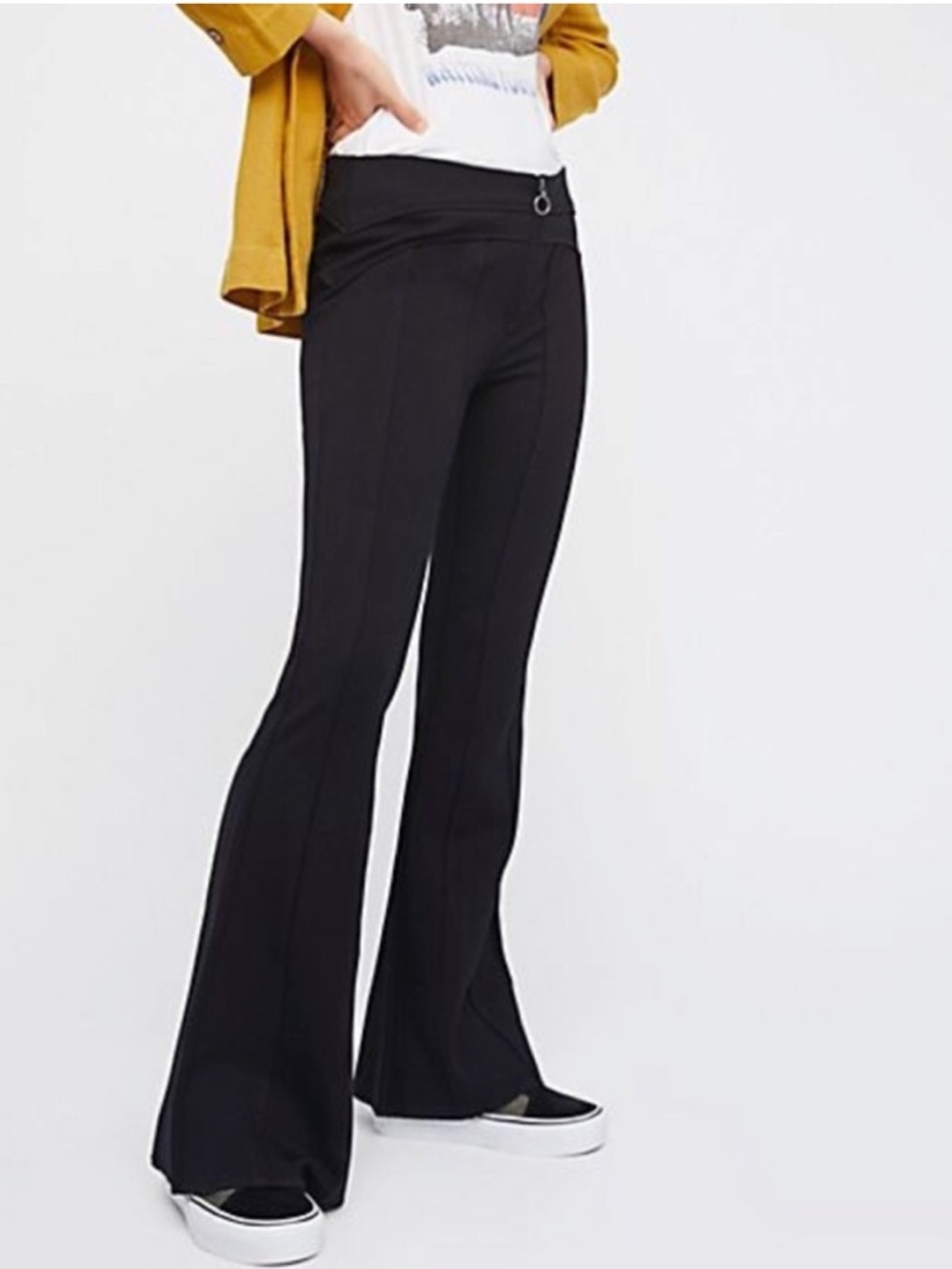 Free People Essential Fitted Flare Black Knit Pants Sz. 6